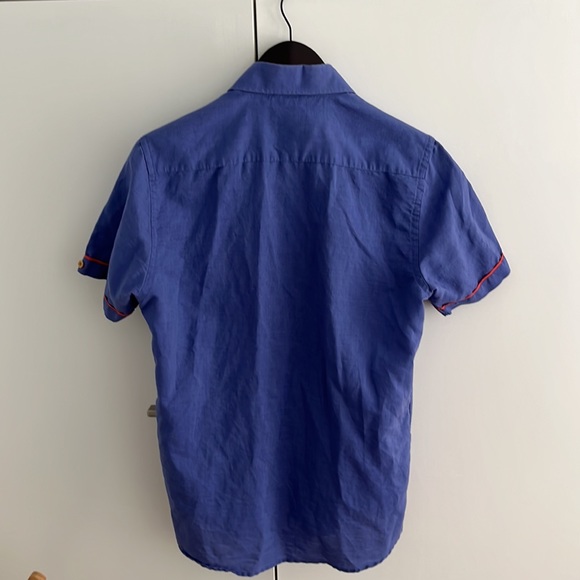 Beautiful linen blue shirt and with red accents - vintage - Picture 6 of 6